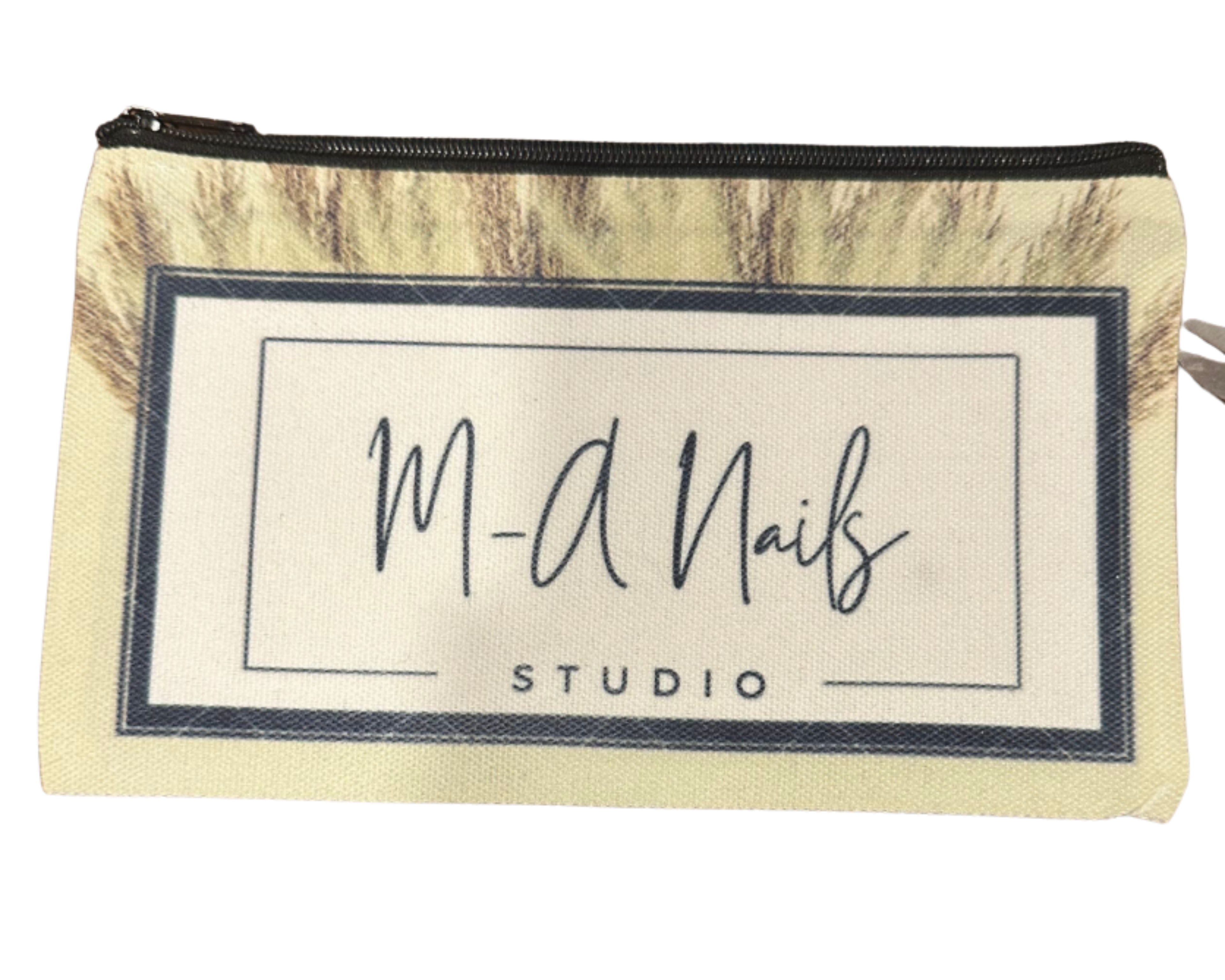 Pouch with 'M-A Nails Studio' branding on a white background